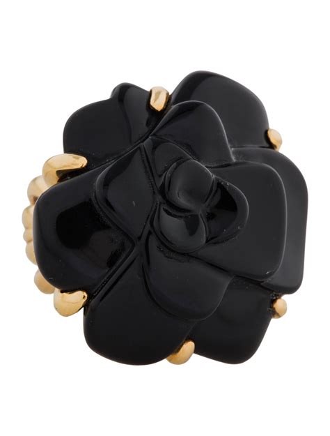 chanel camelia ring onyx|Chanel black camellia earrings.